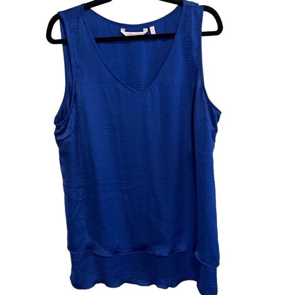 Soft Surroundings- Cally Crinkle Tank Royal Blue Asymmetrical Hem, Size Large - Picture 2 of 11